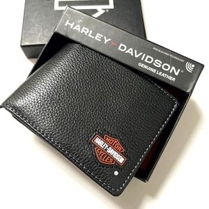 NWT Harley-Davidson RFID Wallet 🧡 Genuine Leather Bifold Black Logo Gift Boxed